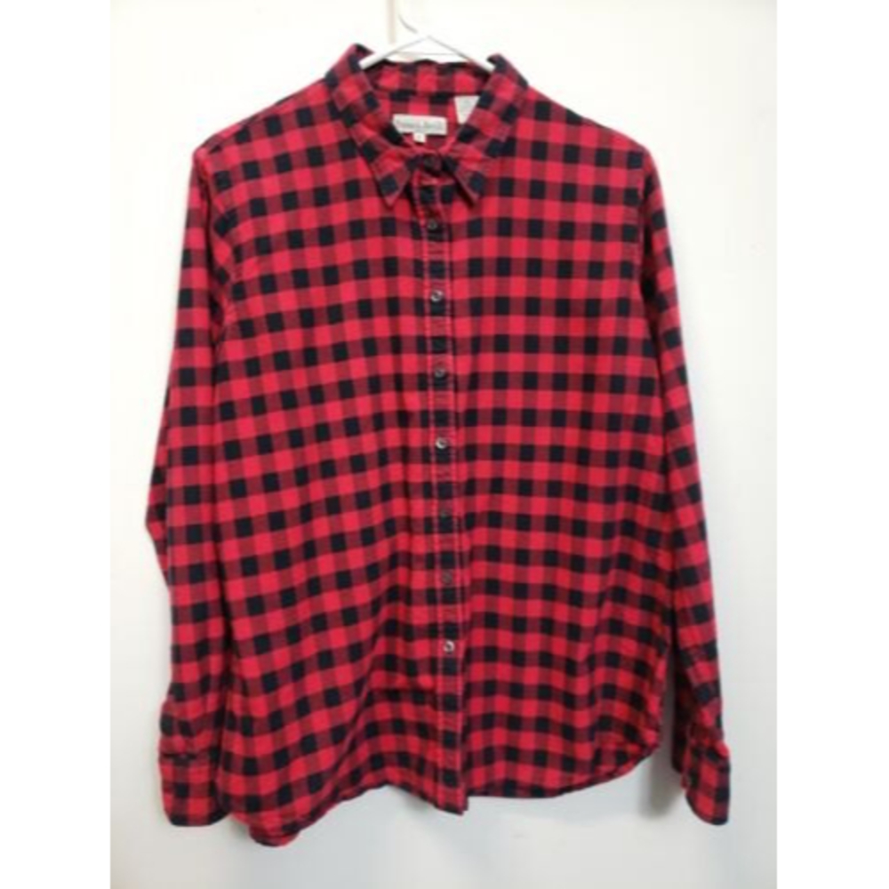 Women’s Natural BasiX XL plaid red black Longsleeve button up cotton